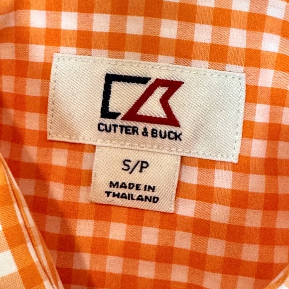 Cutter & Buck Men's Orange & White Power T Tennessee Gingham Shirt Size S - Picture 3 of 7